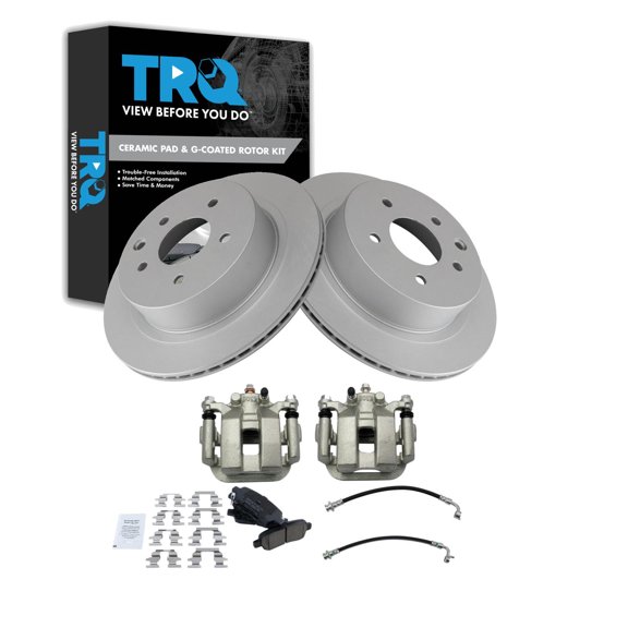 TRQ Rear Brake Pad and Rotor Set Ceramic G Coated Rotors Calipers Fits 2003-2005 Infiniti G35 350Z