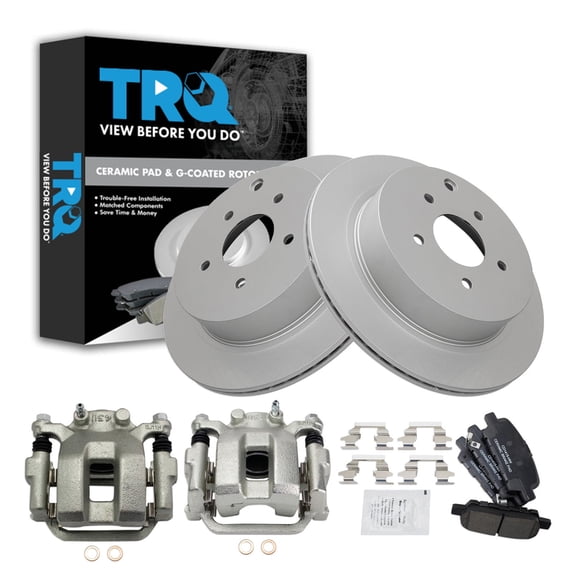 TRQ Rear Brake Pad and Rotor Set Ceramic G Coated Rotors Calipers Fits 2003-2008 Infiniti FX35 FX45