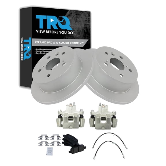 TRQ Rear Brake Pad and Rotor Set Ceramic G Coated Rotors Calipers Fits 2006-2007 Toyota Avalon 2006-2008 Solara