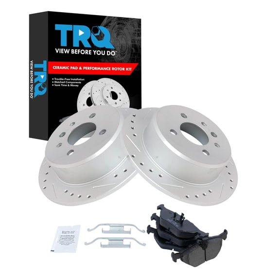 TRQ Rear Brake Pad and Rotor Set Ceramic G Coated Rotors Fits 1992 BMW 318i 1992-1993 325i 1987-1991 325is