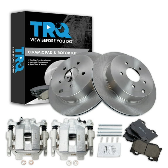 TRQ Rear Brake Pad and Rotor Set Ceramic Rotors Calipers Fits 2011-2013 Infiniti M37 M56 2014-2019 Q50 2017-2018 Q60 2014-2017 Q70 2016-2018 Q70L