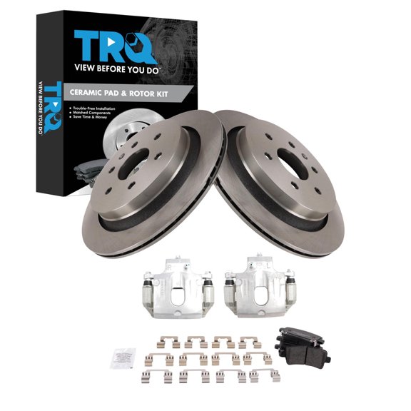 TRQ Rear Brake Pad and Rotor Set Ceramic Rotors Calipers Fits 2013-2018 Cadillac XTS