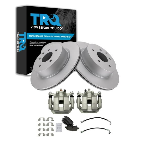 TRQ Rear Brake Pad and Rotor Set Semi Metallic Coated Rotors Calipers Fits 2005 Infiniti G35 Nissan 350Z
