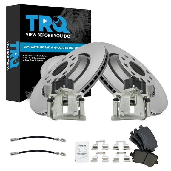 TRQ Rear Brake Pad and Rotor Set Semi Metallic Coated Rotors Calipers Fits 2010-2016 Volkswagen CC