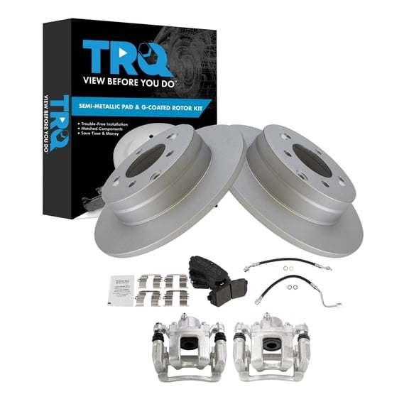 TRQ Rear Brake Pad and Rotor Set Semi Metallic Coated Rotors Calipers Fits 2015 Hyundai Sonata