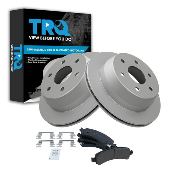 TRQ Rear Brake Pad and Rotor Set Semi Metallic Coated Rotors Fits 2002 Chevrolet Avalanche 1500 Yukon XL 1500