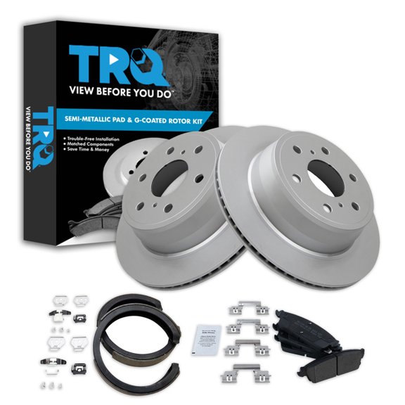 TRQ Rear Brake Pad and Rotor Set Semi Metallic Coated Rotors Fits 2007-2010 Cadillac Escalade 2007-2014 Chevrolet Avalanche 2007-2013 GMC Sierra 1500