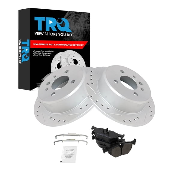 TRQ Rear Brake Pad and Rotor Set Semi Metallic G Coated Rotors Fits 1992 BMW 318i 1992-1993 325i 1987-1991 325is