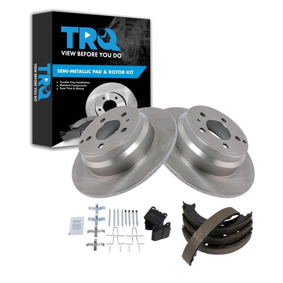 TRQ Rear Brake Pad and Rotor Set Semi Metallic Parking Shoe Fits 1994-1996 Volvo 850 1998-2004 C70 1998-2000 S70