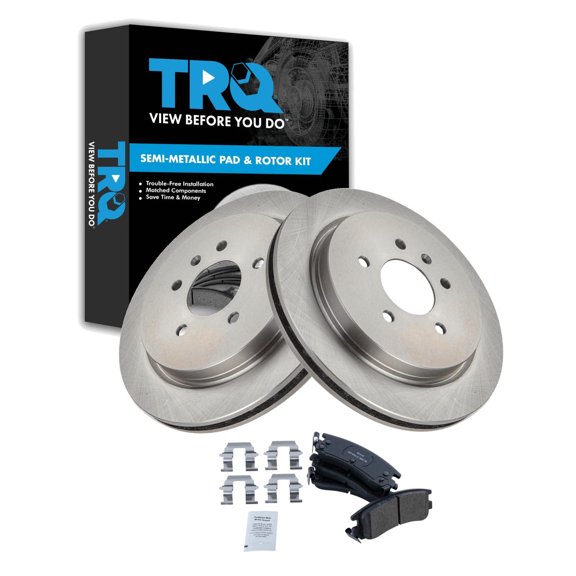TRQ Rear Brake Pad and Rotor Set Semi Metallic Vented Rotors Fits 2003-2004 Cadillac Seville