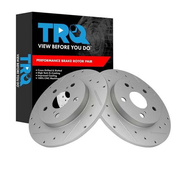 TRQ Rear Brake Rotor Set G Coated Drilled and Slotted Fits 2009-2010 Pontiac Vibe 2008-2015 Scion xB 2016 iM 2009-2013 Toyota Matrix 2017-2018 Corolla iM