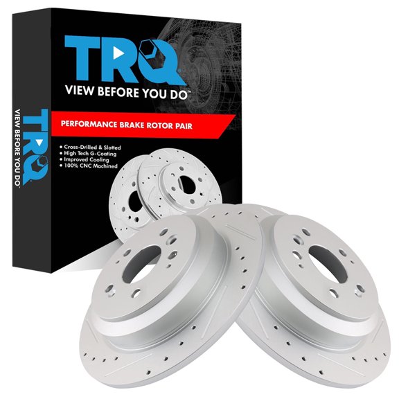 TRQ Rear Brake Rotor Set G Coated Drilled and Slotted Fits 2016-2022 Honda Pilot 2017-2024 Ridgeline 2019-2024 Passport