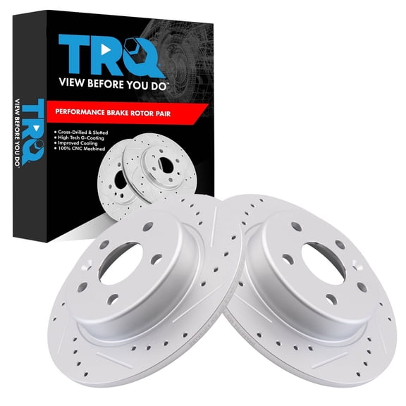 TRQ Rear Brake Rotor Set G Coated Slotted Drilled Solid Fits 2016-2019 Chevrolet Cruze Volt 2017-2023 Bolt EV 2022-2023 Bolt EUV