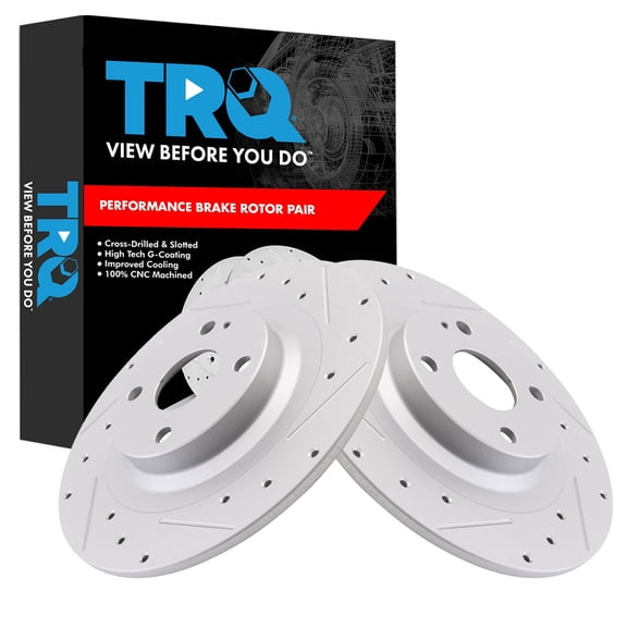 TRQ Rear Brake Rotor Set Slotted Drilled Solid G-Coated Fits 2017-2020 Fiat 124 Spider 2016-2024 Mazda MX-5 Miata