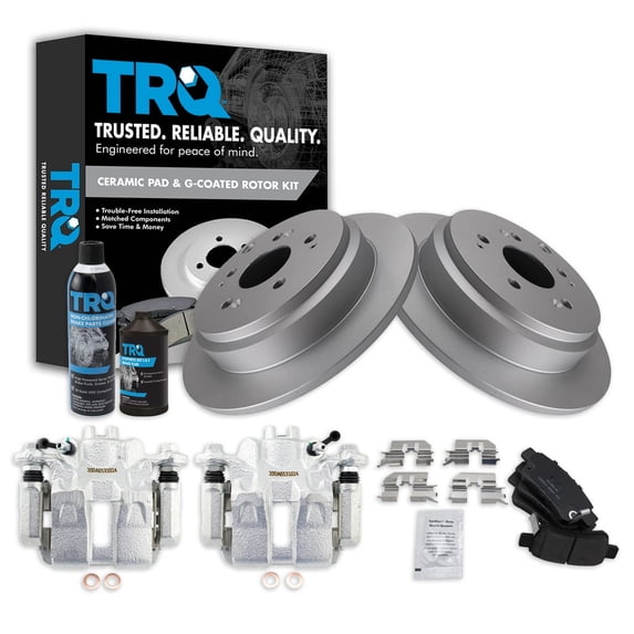 TRQ Rear Ceramic Brake Pad Coated Rotor & Caliper Kit w/ Chemicals for Odyssey BKA23614 Fits select: 2005-2010 HONDA ODYSSEY