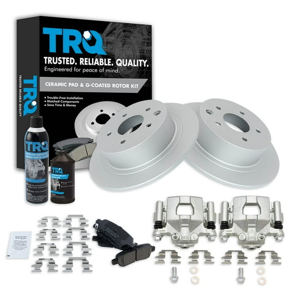 TRQ Rear Ceramic Brake Pad Coated Rotor & Caliper Kit w/Fluids for Altima Maxima BKA23391 Fits select: 2002-2018 NISSAN ALTIMA, 2004-2007 NISSAN MAXIMA