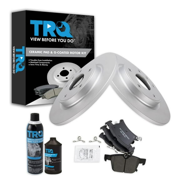 TRQ Rear Ceramic Brake Pad & Coated Rotor Kit w/Chemicals for Chrysler Pacifica BKA25017