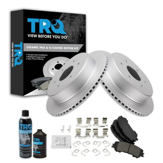 TRQ Rear Ceramic Brake Pad & Coated Rotor Kit w/Chemicals for Nissan Titan BKA25019