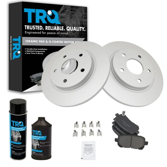 TRQ Rear Ceramic Brake Pad & Coated Rotor Kit w/Fluids for Chrysler Dodge VW BKA23979 Fits select: 2008-2012 CHRYSLER TOWN & COUNTRY, 2008-2012 DODGE GRAND CARAVAN