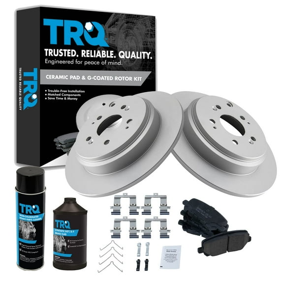 TRQ Rear Ceramic Brake Pad & Coated Rotor Kit w/Fluids for MDX ZDX Pilot Odyssey BKA24088