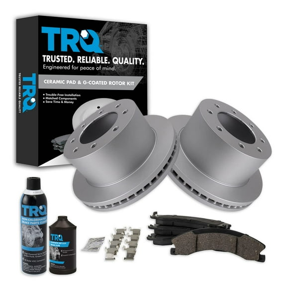 TRQ Rear Ceramic Brake Pad & Coated Rotor w/Fluids for Sierra Silverado 3500 DRW BKA24660 Fits select: 2011-2019 CHEVROLET SILVERADO, 2011-2019 GMC SIERRA