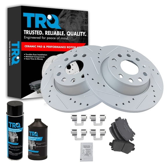 TRQ Rear Ceramic Brake Pad & Performance Rotor Kit for VW Eos Passat GTI Jetta BKA21440 Fits select: 2009-2017 VOLKSWAGEN TIGUAN, 2013 VOLKSWAGEN CC