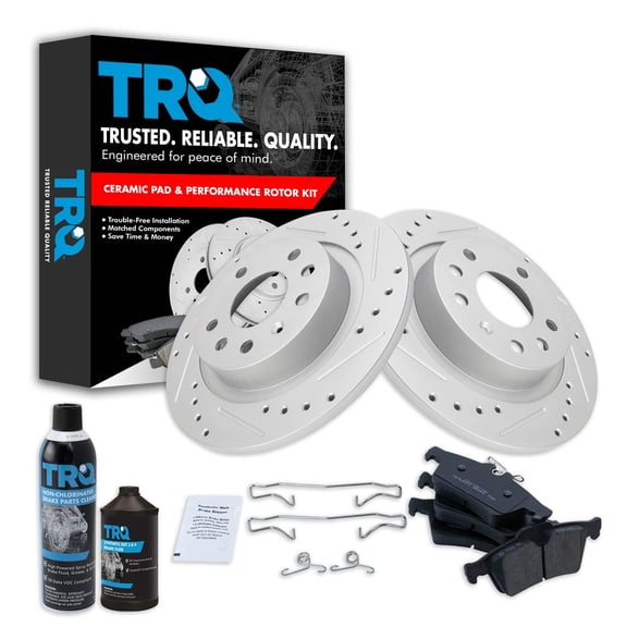 TRQ Rear Ceramic Brake Pad & Performance Rotor Kit w/Fluids for Saab 9-3 Linear BKA21519