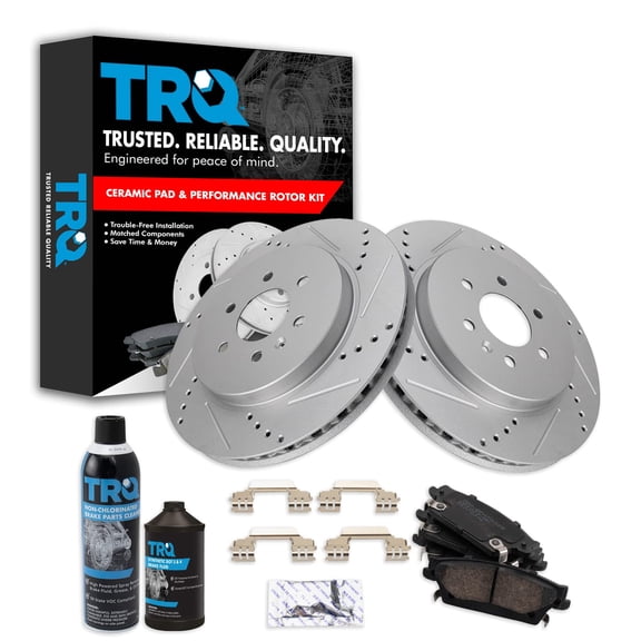 TRQ Rear Ceramic Brake Pad & Performance Rotor Left & Right Kit for Caddy SRX BKA21430 Fits select: 2004-2009 CADILLAC SRX