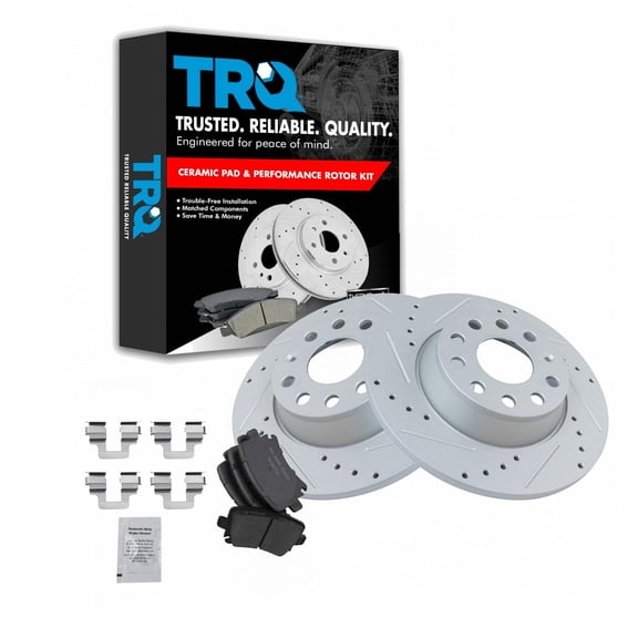 TRQ Rear Ceramic Brake Pad & Performance Rotor Set Fits Select VW Eos Passat GTI Jetta