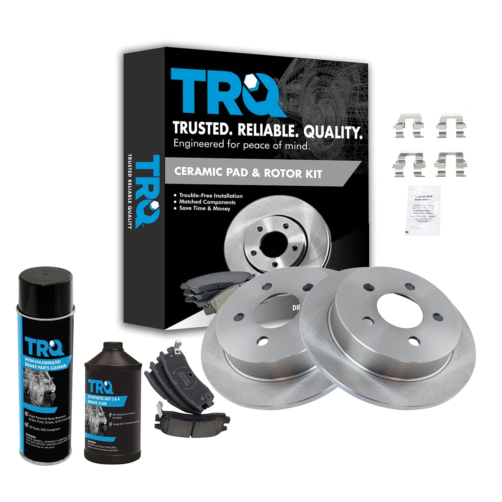 TRQ Rear Ceramic Brake Pad & Rotor Kit w/Chemicals for Buick Chevy ...