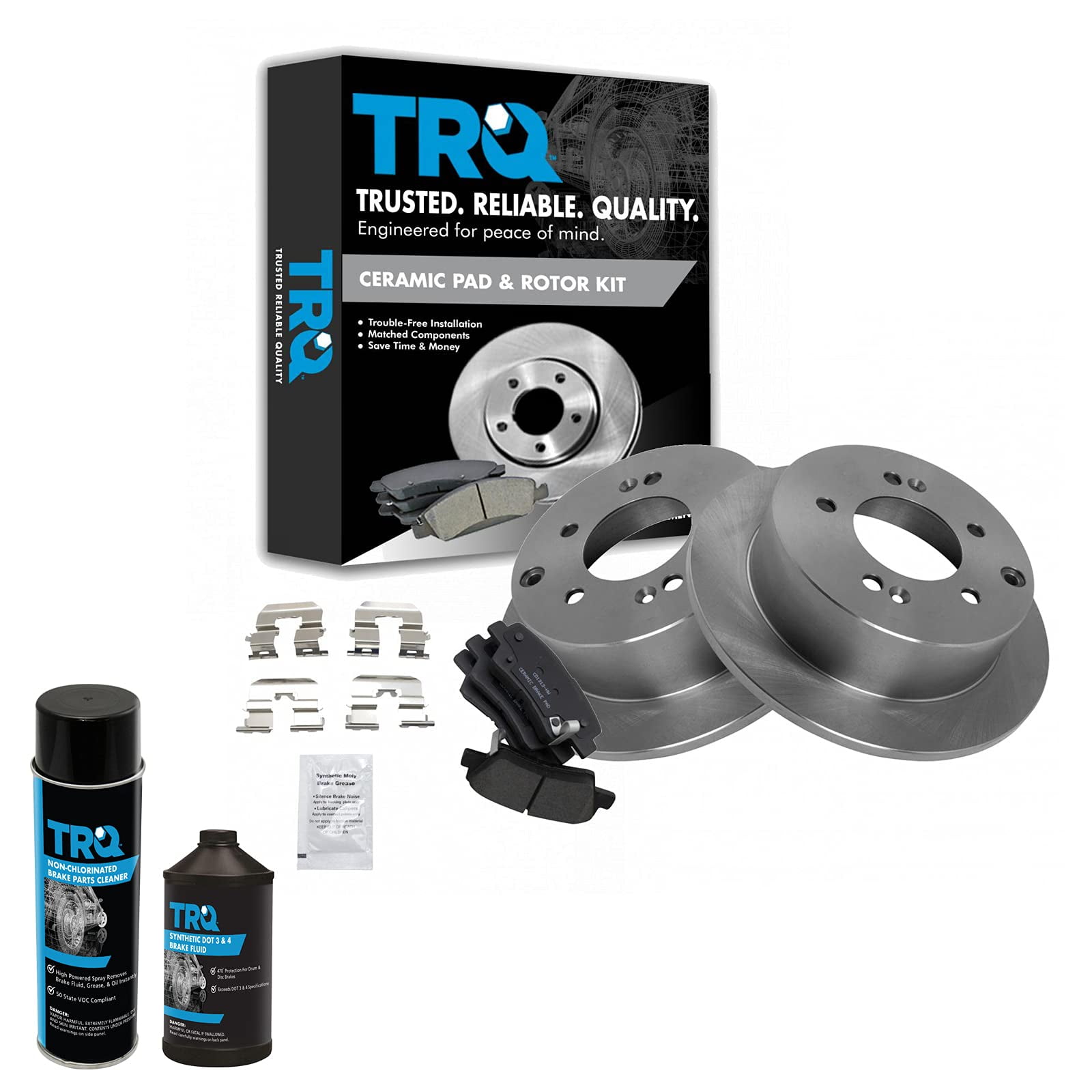 TRQ Rear Ceramic Brake Pad Rotor Kit w/Chemicals for 1011 Kia Soul BKA15868