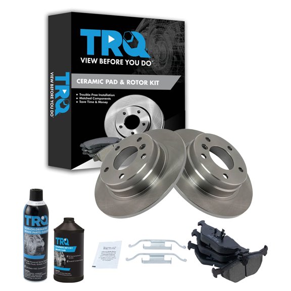 TRQ Rear Ceramic Brake Pad & Rotor Kit w/Fluids for BMW 318i 318iS 323iC 325i BKA18057 Fits select: 1996-1999 BMW 328