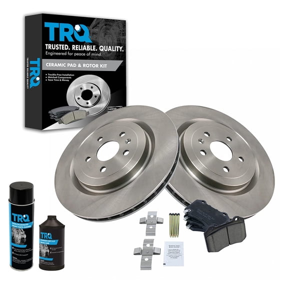 TRQ Rear Ceramic Brake Pad & Rotor Kit w/Fluids for Caddy CTS-V Chevy Camaro SS BKA16917