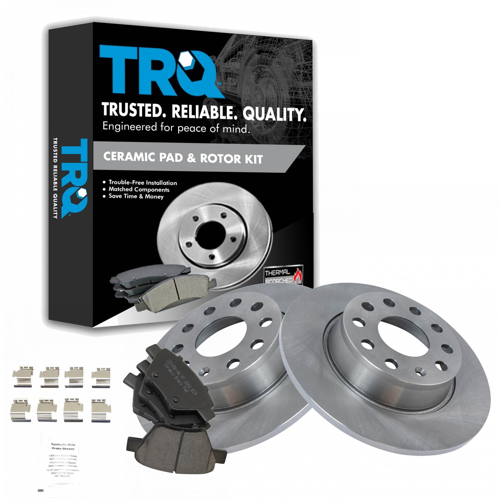 TRQ Rear Ceramic Brake Pads and Discs Rotors Set Fits VW Jetta Golf ...