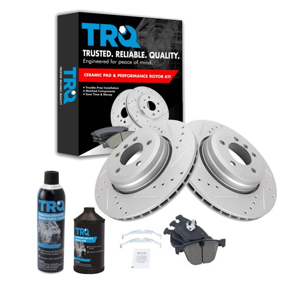 TRQ Rear Ceramic Disc Brake Pad & Performance Coated Rotor Kit w/Chemicals BKA15793 Fits select: 2002-2005 BMW 745