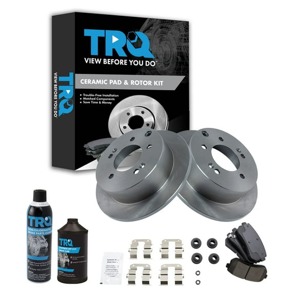 TRQ Rear Ceramic Disc Brake Pad & Rotor Kit Direct Fit w/Chemicals BKA17666 Fits select: 2010-2013 KIA FORTE