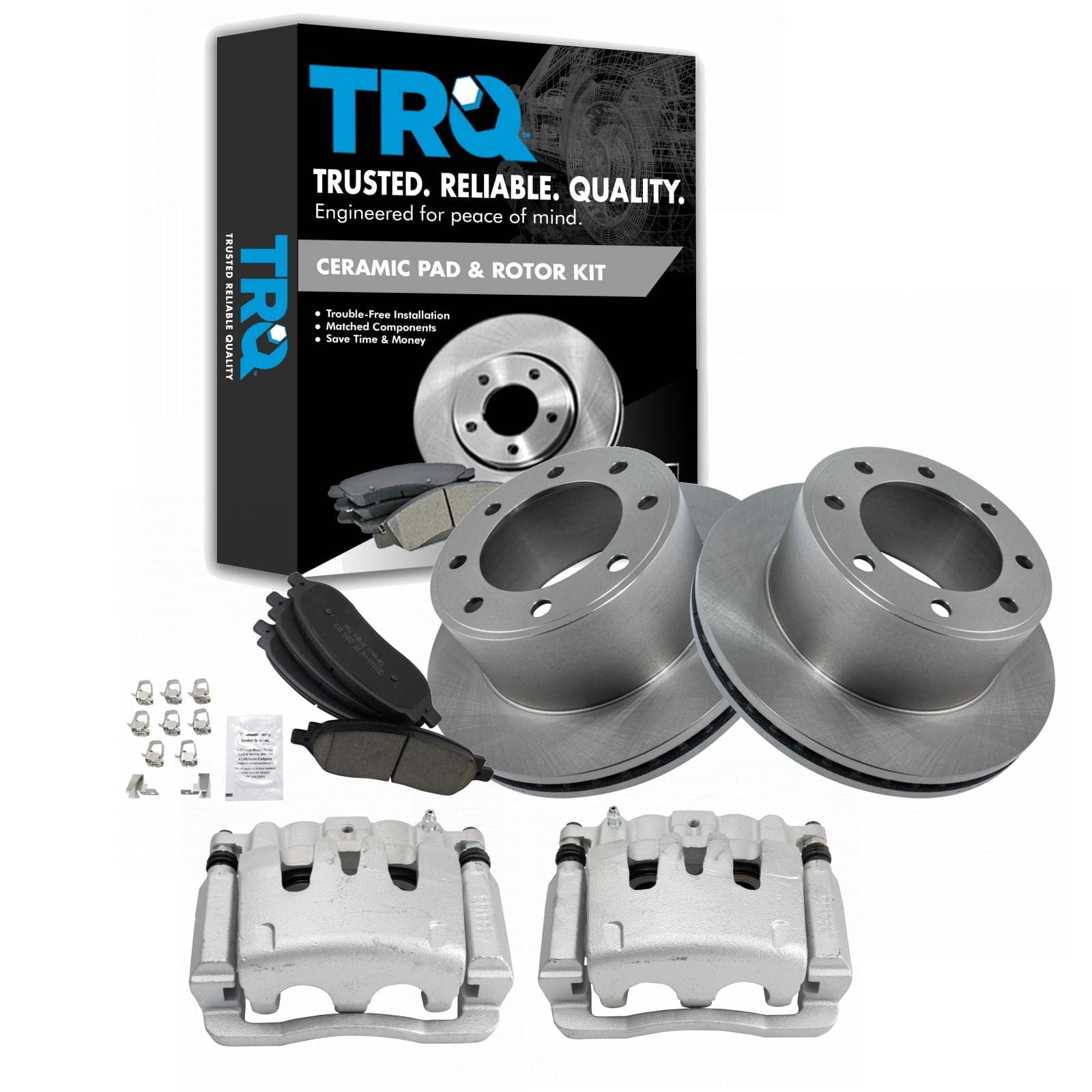 TRQ Rear Ceramic Disc Brake Pads Rotors & Calipers Kit for 0507 F250