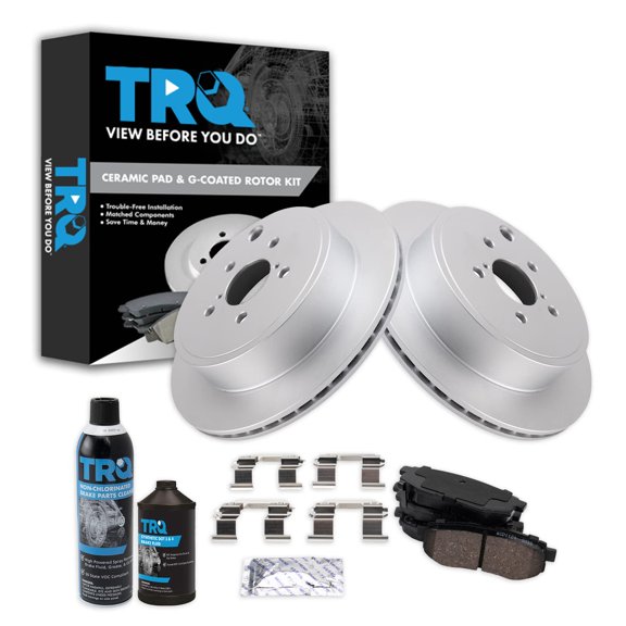 TRQ Rear Ceramic Disc Pad & Brake Coated Rotor Kit w/Fluids for Toyota Subaru BKA24734 Fits select: 2013-2016 TOYOTA SCION FR-S, 2013-2020 SUBARU BRZ