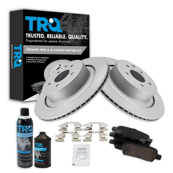 TRQ Rear Ceramic Pad & Brake Coated Rotor Kit w/Fluids for Infiniti G37 Q60 BKA24717