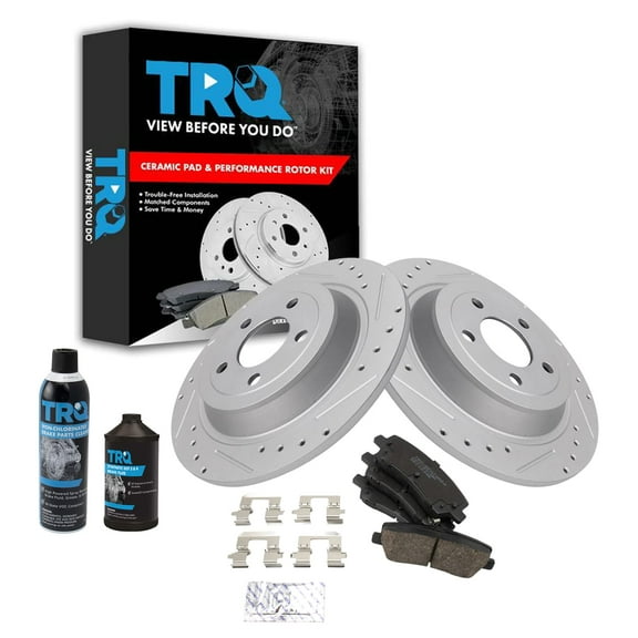 TRQ Rear Ceramic Pad & Performance Coated Rotor w/Chemicals BKA17910 Fits select: 2015-2016,2017-2018 FORD MUSTANG
