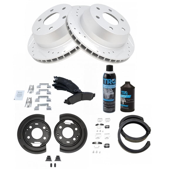 TRQ Rear Ceramic Pad Performance Rotor Parking Shoe & Backing Plates w/Fluids BKA22016 Fits select: 2002-2003,2005-2006 CHEVROLET SILVERADO