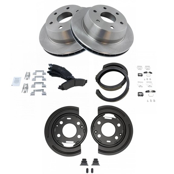 TRQ Rear Ceramic Pads Rotors Parking Shoes & Backing Plates Kit Fits Select GM Truck