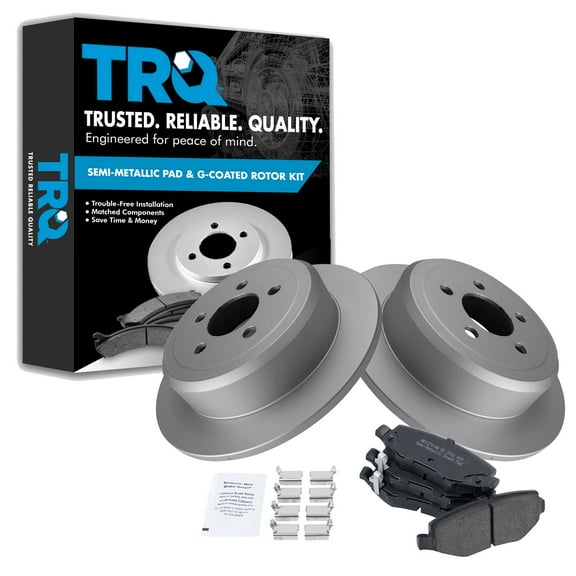 TRQ Rear Brake Pad & Rotor Kit Brake Pads Brake Rotor Semi-Metallic Premium G-Coated Fits Select 2007-2011 Dodge Nitro 2008-2012 Jeep Liberty
