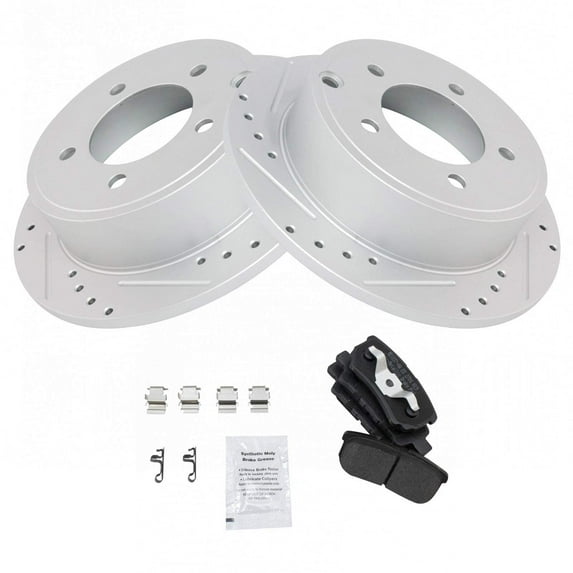 TRQ Rear Metallic Brake Pad & Performance Drilled Slotted Coated Rotor Kit