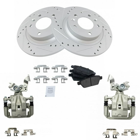 TRQ Rear Metallic Pads Performance Rotors & Calipers Kit Fits Select Ford Lincoln Mazda