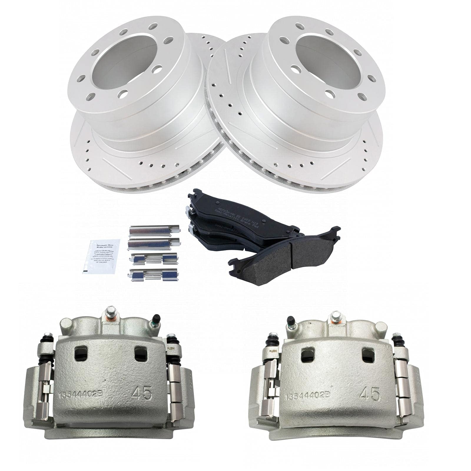 TRQ Rear Metallic Pads Performance Rotors & Calipers Kit for Ram 1500