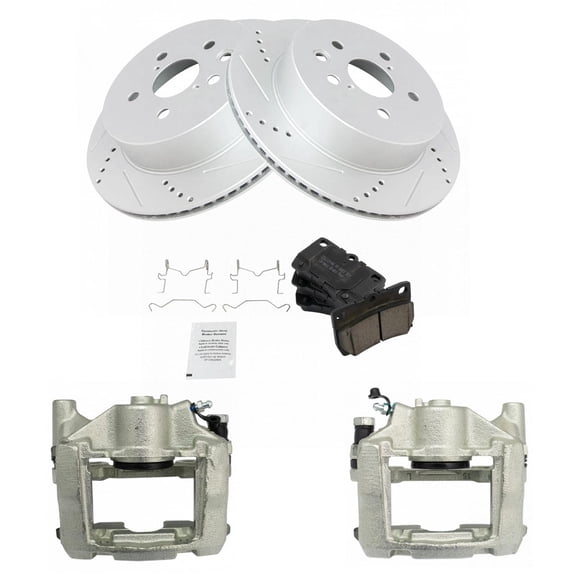 TRQ Rear Performance Brake Pad & Rotor Kit Brake Caliper Brake Pads Brake Rotors Set Ceramic Fits Select 2006-2007 Lexus GS430 2007-2011 GS450h 2008-2011 GS460 2006-2013 IS350