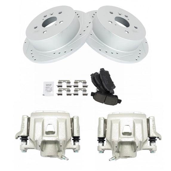 TRQ Rear Performance Brake Pad & Rotor Kit Brake Caliper Brake Pads Brake Rotors Set Ceramic Solid Premium G-Coated Fits Select 2004-2010 Toyota Sienna