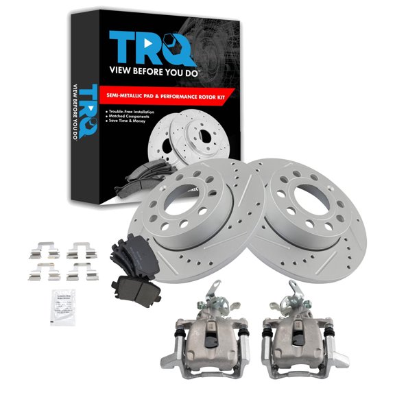 TRQ Performance Rear Brake Pad and Rotor Set Semi Metallic Solid G Coated Fits 2005-2010 Volkswagen Jetta 2008 Rabbit