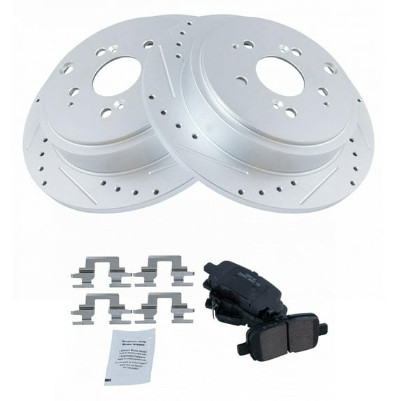 TRQ Rear Performance Brake Pad & Rotor Kit Brake Pads Brake Rotors Set Ceramic Premium G-Coated Fits Select 2001-2006 Acura MDX 2003-2008 Honda Pilot